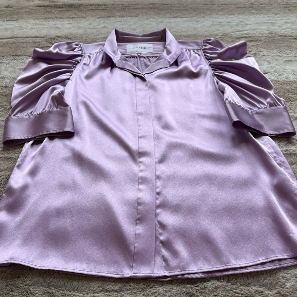 FRAME Gillian Stretch Silk Blouse in Lilac Size S - Picture 7 of 16
